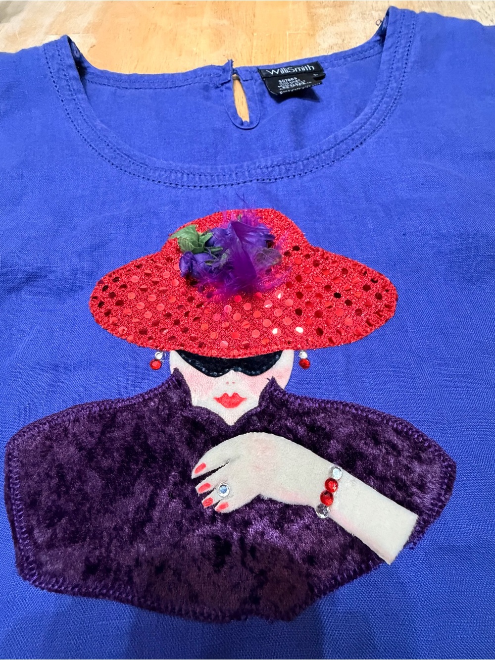 Willi Smith Purple Tee with Red Sequin Hat Appliqué